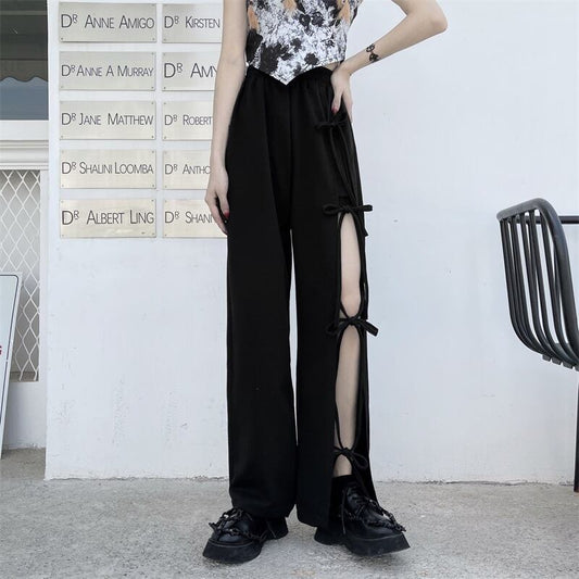 [Miyakoya Series]★Casual Pants★ Trousers Bottoms Cool Summer Fashion Black Black Sexy