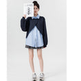 Load image into Gallery viewer, [WEIWU Series]★Tops★ Faux layered POLO neck color scheme fashion loose blue blue
