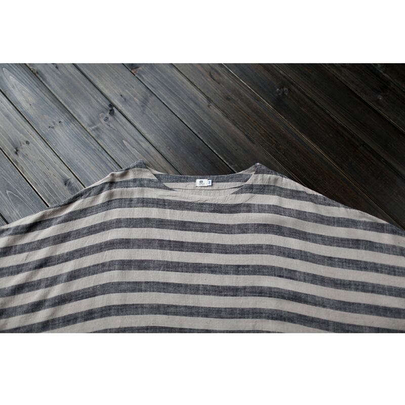 [LIANSHANG series] ★China style dress★ 3color loose body cover horizontal stripes striped pattern literary style