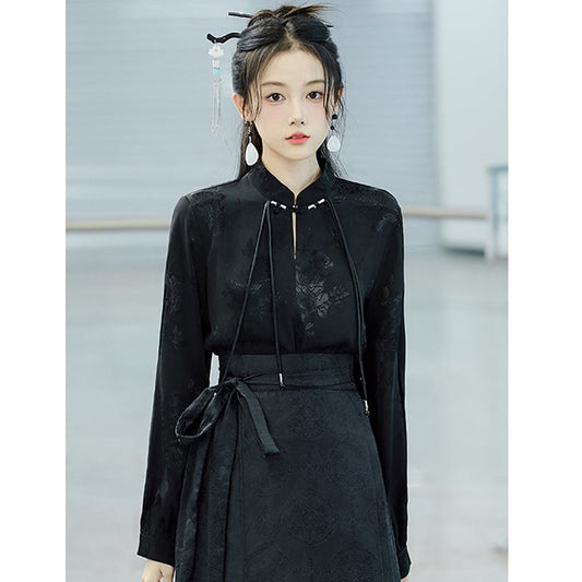 [BABA Series]★China Style Shirt★ Tops, Long Sleeve Shirts, Women's, Improves Temperament, Black, Black