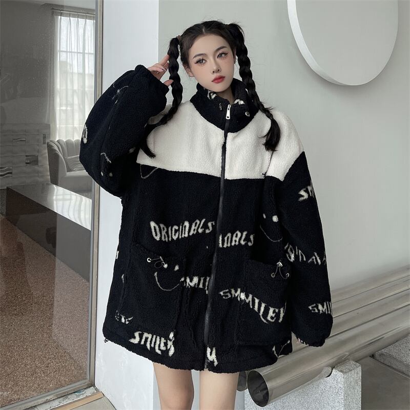 [Style Series] ★Outer★ 2color Jacket Unisex Men's Black White Black White Thick Warm