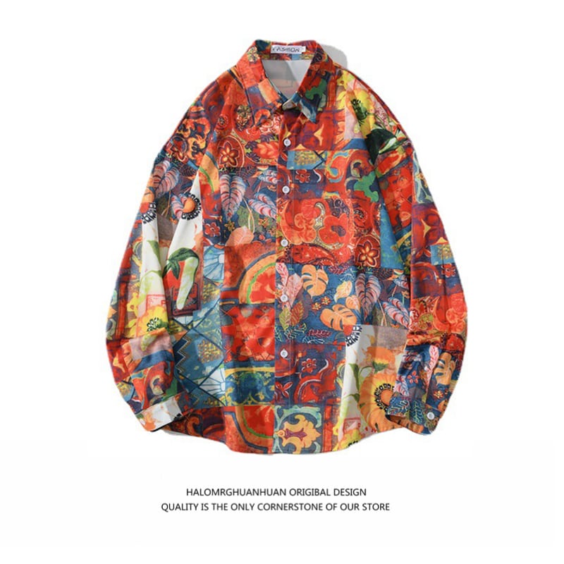 [BCBGH Series]★Shirt★ Floral Pattern Shirt Oil Painting Style Tops Print SML XL 2XL Unisex Men's Unique