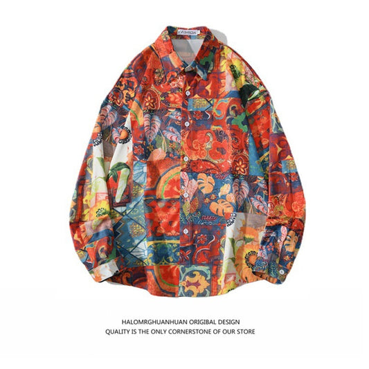 [BCBGH Series]★Shirt★ Floral Pattern Shirt Oil Painting Style Tops Print SML XL 2XL Unisex Men's Unique