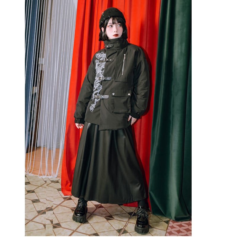 [Ancient monster house---Sankairyoryu series] ★China style coat★ Cotton coat Dragon Dragon crest winter coat Black Black