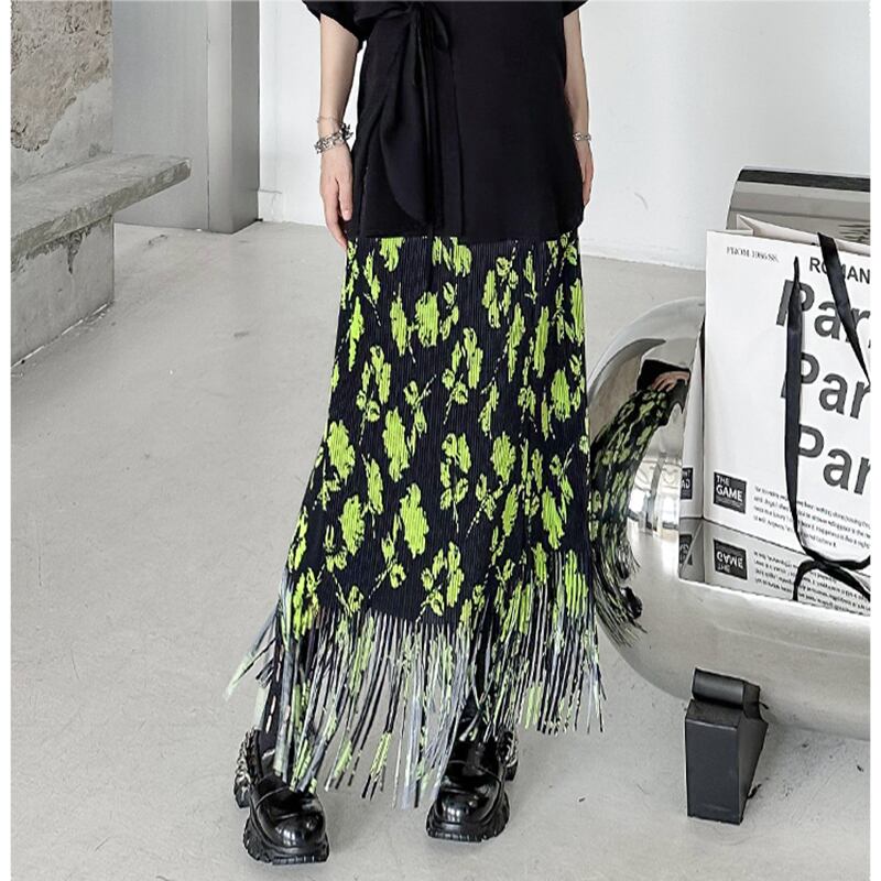 [YIDAO Series]★Skirt★ Bottoms Fringe Green Green Slimming Fashion Easy to match