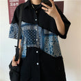 Gallery viewerに画像を読み込む, タイムセール中！！【Styleシリーズ】★シャツ★ トップス 花柄 切り替え 半袖シャツ 男女兼用 プリント メンズ レディース ブラック 黒い
