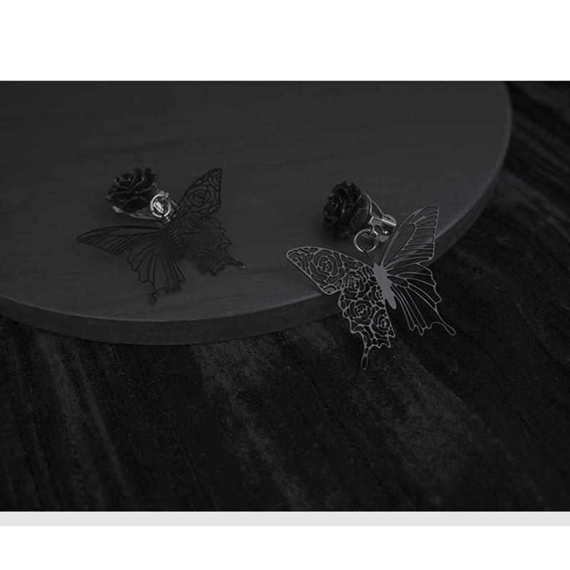 [Small Blue Dragon Series] ★China Style Earrings★ Pair Earrings Ladies Accessories Butterfly Black Black