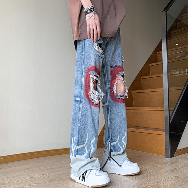 [YANDAN Series] ★Denim pants★ Bottoms, pants, unisex, men's, large size, fashion, distressed