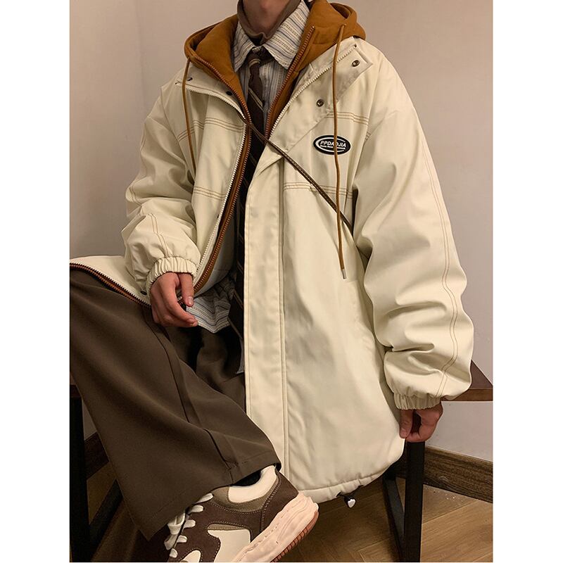 [PPDJ Series] ★Coat with cotton insert★ 2color outer winter coat unisex men's large size fake layered