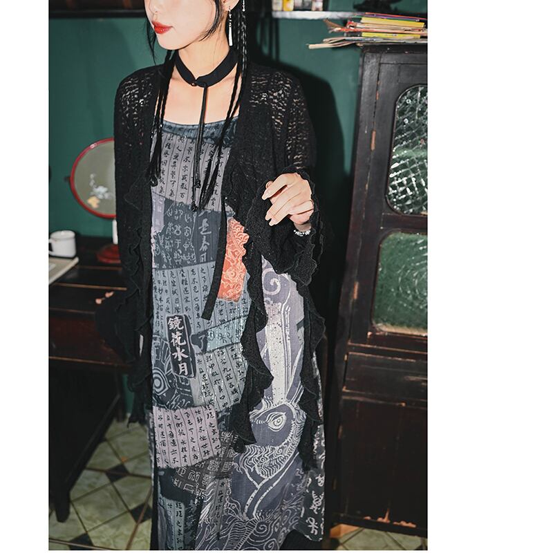 [Kokaisha---Senmugin Series] ★China style outerwear★ Lace happi coat original black black easy to match