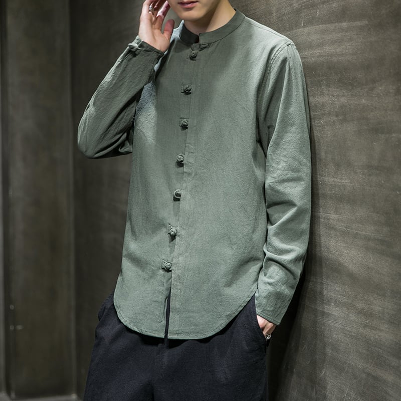 [Koji series] ★China style tops★Men's shirt 9color China button stand neck casual large size plain color