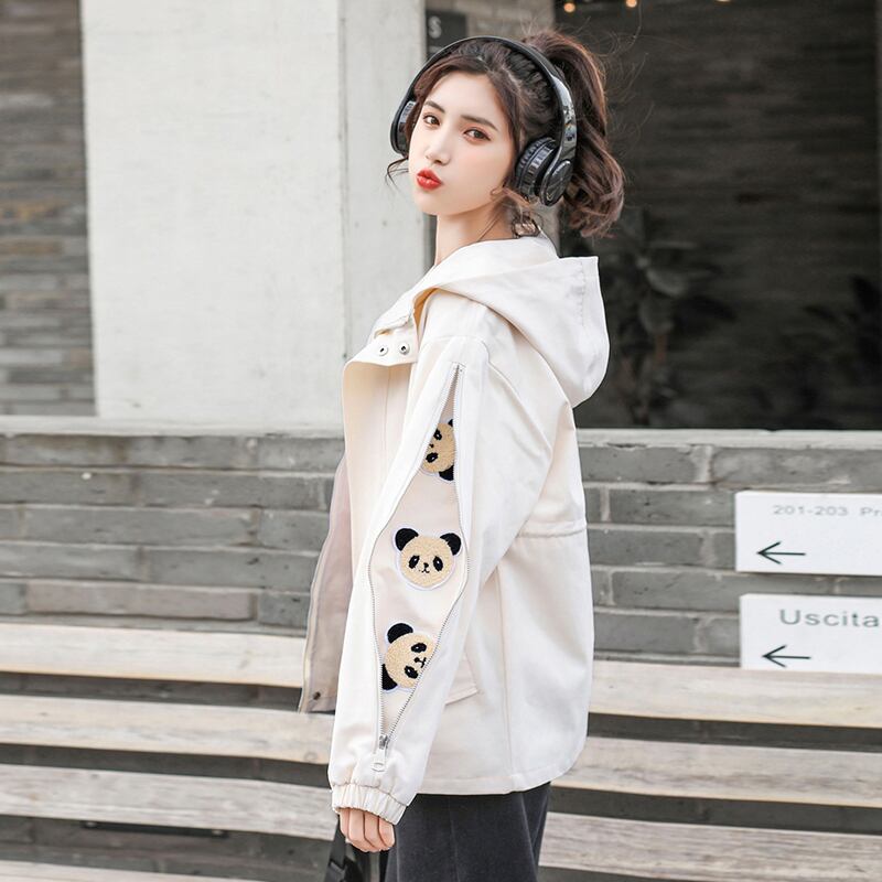 [QIZHI Series]★Jacket★ 3color Outer Panda with Hat Cute Casual Black Beige Blue