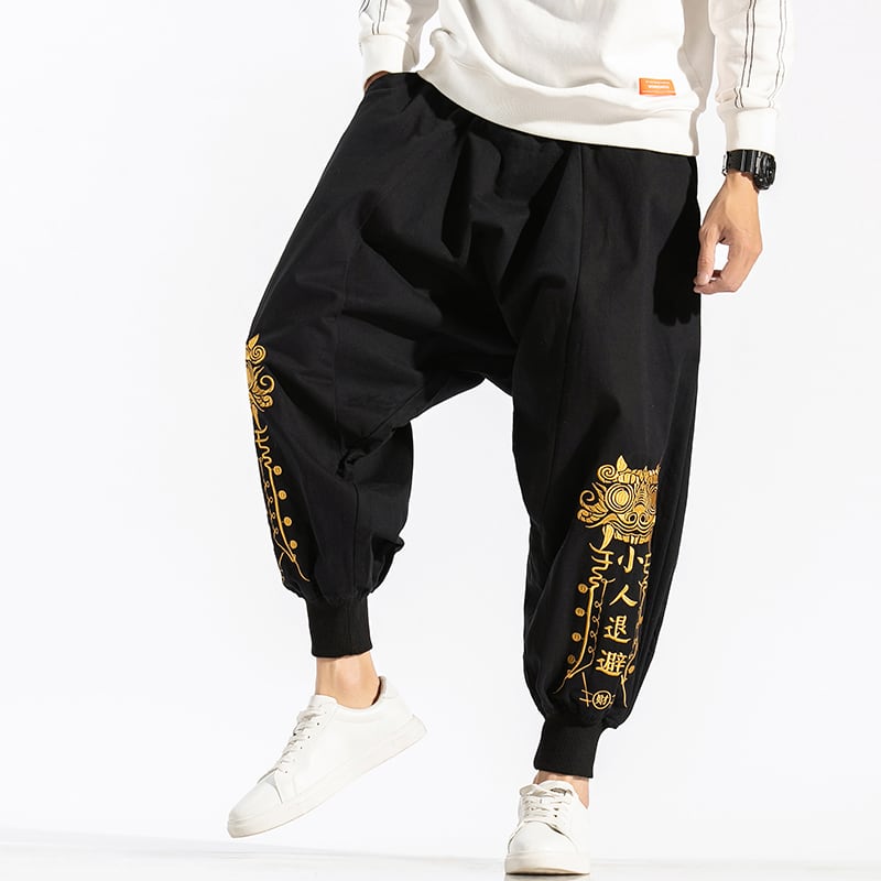 [PINZHI Series]★China style pants★Casual pants Letter pattern Large size Black Black Black Black