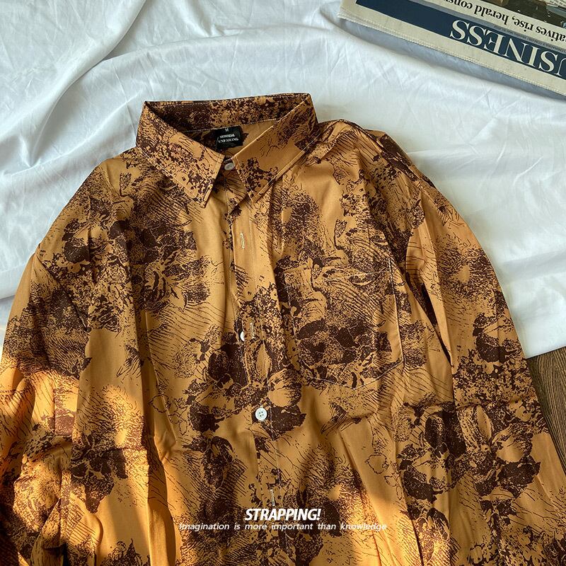 [STRAPPING Series]★Shirt★ Tops Print Unique Casual Floral Pattern Unisex Men's ML XL 2XL Spring Clothes Autumn Clothes Thin