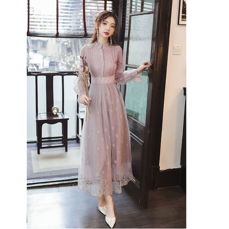 [Kasa no Castle Series]★China style dress★ Lace Princess Light Purple Long Sleeve Date Cute Retro