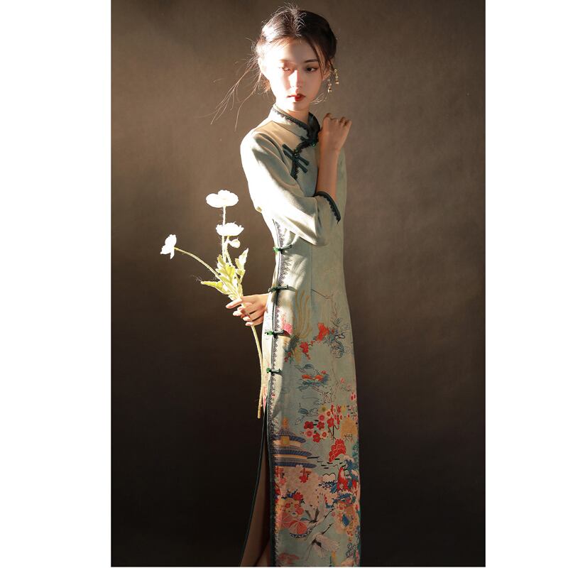 [Mila Ding Series] ★Cheongsam dress★ Chinese style dress for photography, wedding, party, floral pattern, improves temperament