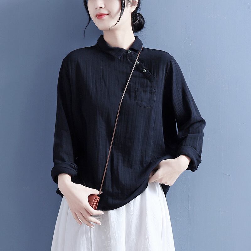 [Qing Series] ★Chinese-style shirt★ 4 colors Tops Retro Light brown White Black Red