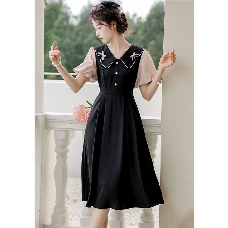 [White Moonlight Series]★China style dress★ 2color short sleeve dress summer clothes fake layered ribbon