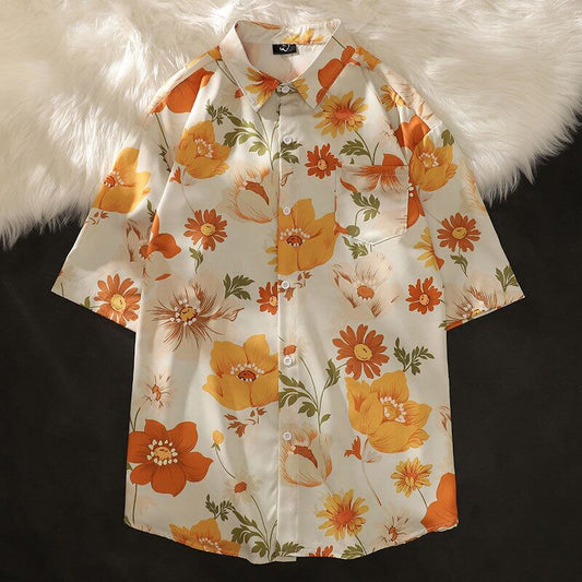 [BEAT BOY Series]★Shirt★ Tops Unisex Men's ML XL 2XL Short Sleeve Shirt Yellow Yellow Aloha Shirt