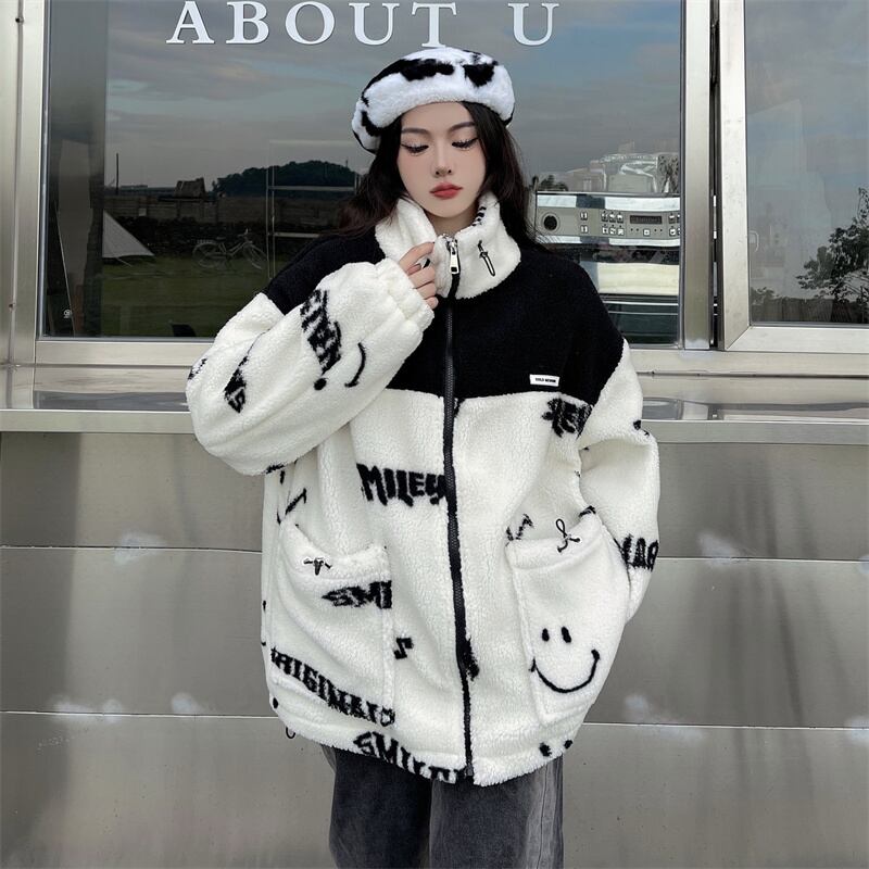 [Style Series] ★Outer★ 2color Jacket Unisex Men's Black White Black White Thick Warm