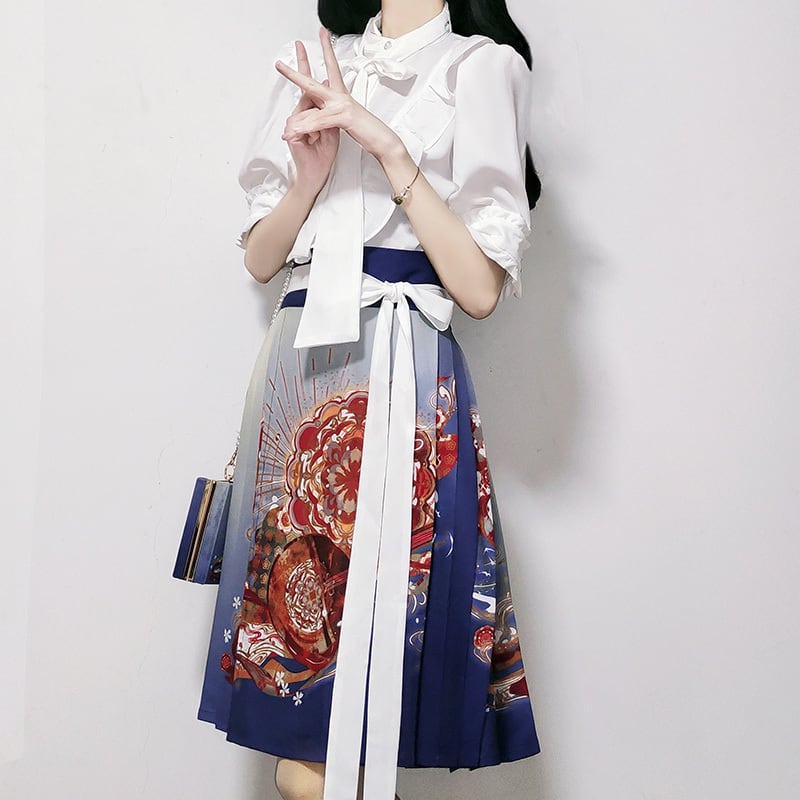 [Dust Smoke Cloud Dream --- Biwa Song Series] ★China style skirt★ Bottoms, wind skirt, Chinese elements, Chinese clothes, print, cute