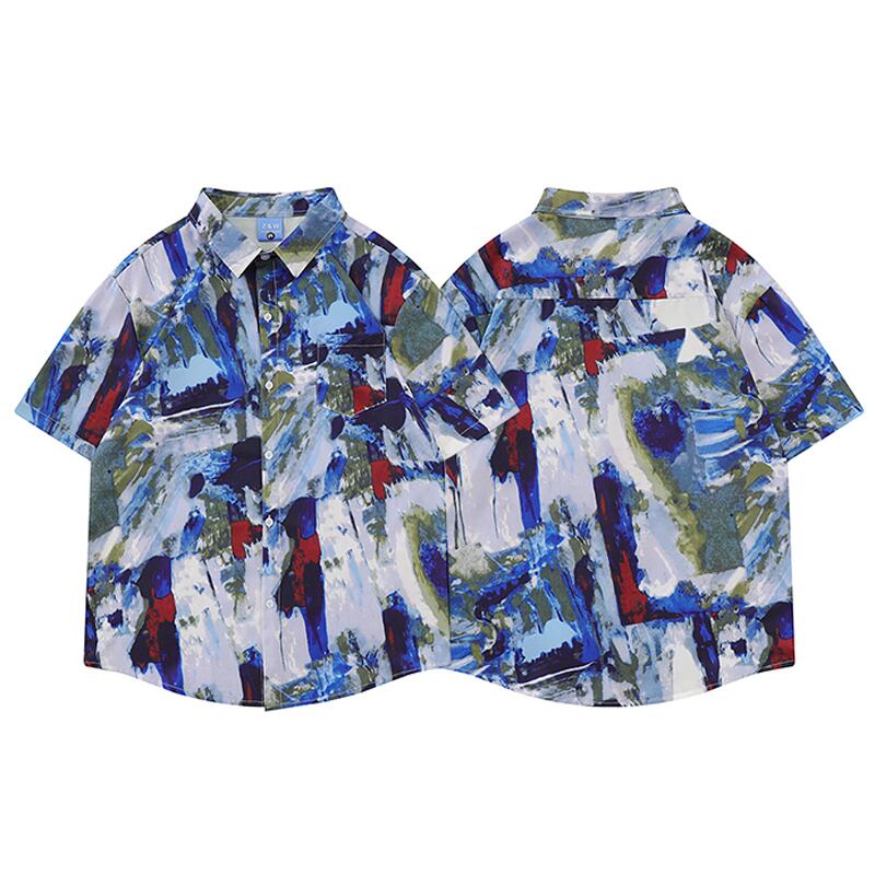 [TRAVEL ISSUANCE Series] ★Oil painting style shirt★ Tops, short sleeve shirt, spring/summer ML XL 2XL, unisex, men's, unique, easy to match