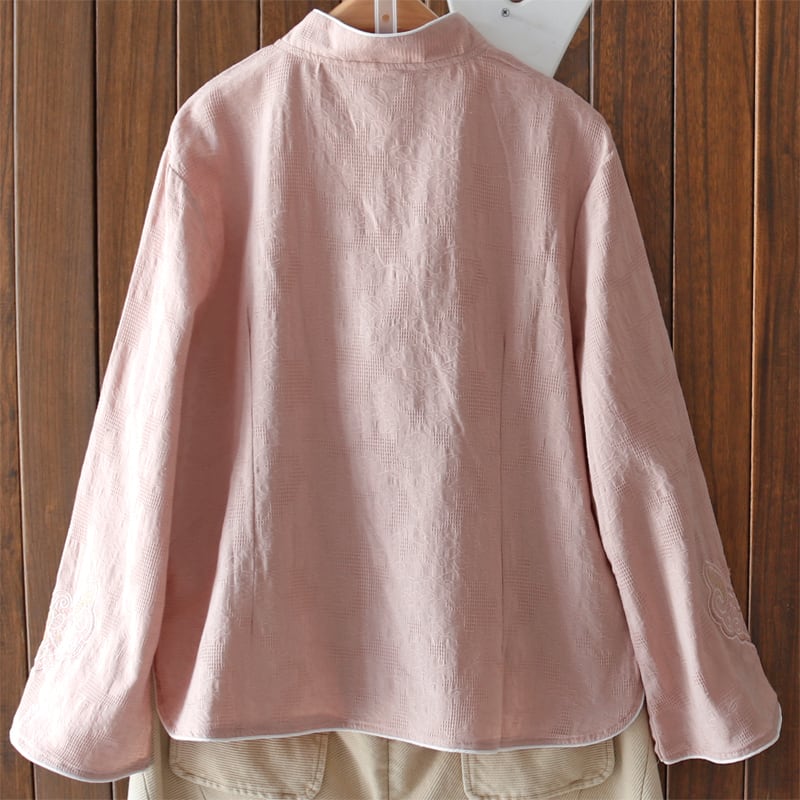 [Qing series]★China style tops★ 3color embroidery long sleeve shirt Improves temperament Blue Pink Purple