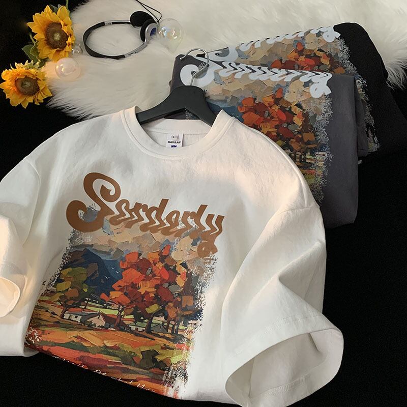 [SENSU Series] ★Short sleeve T-shirt★ 3color tops Unisex men's T-shirt Retro Easy to match