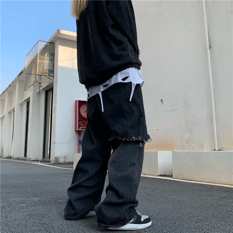 [MGJM Series]★Denim Pants★ Pants Bottoms Slimming Unisex Men's Fashion Black Black