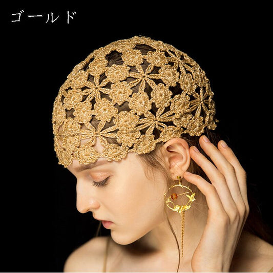 [Flower Series]★Hat★ 2color Hat Knitted Women's Retro Elegant Gold Black