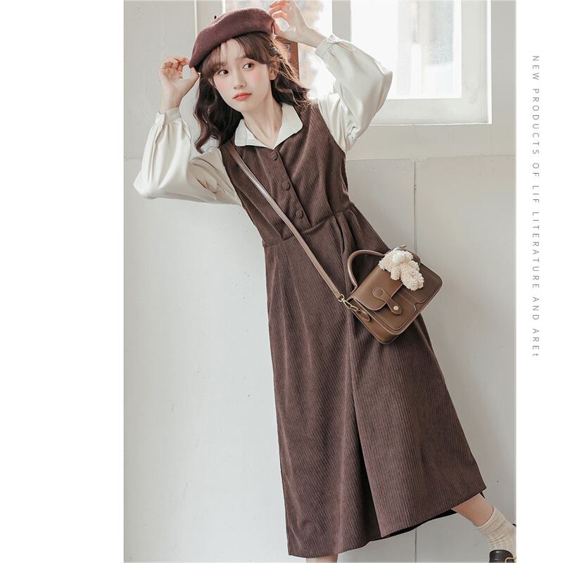 [Status series]★Setup★ 2color shirt + sleeveless dress Retro brown black