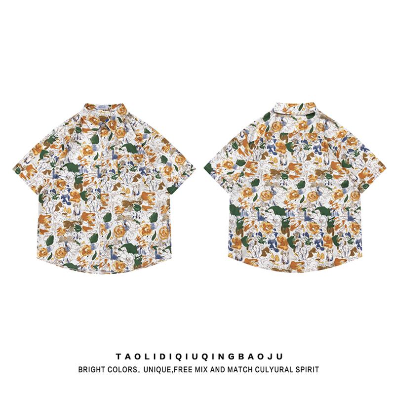 [Escaped Earth Series]★Shirt★ Tops Floral pattern shirt Short sleeve shirt Unisex Men's ML XL 2XL Aloha shirt