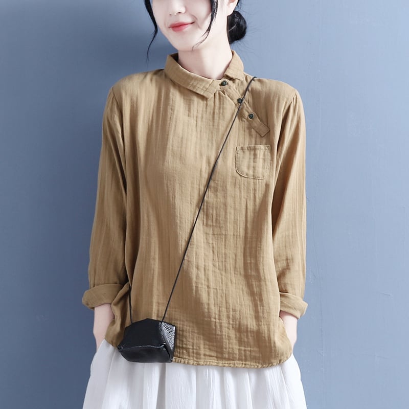 [Qing Series] ★Chinese-style shirt★ 4 colors Tops Retro Light brown White Black Red