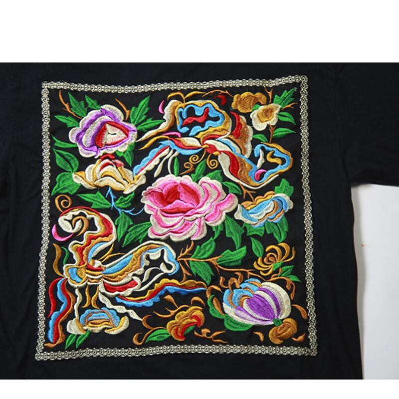 [Yang's Great Dream Series] ★Chinese style T-shirt★ Tops Embroidery Ethnic Style Black Black Short Sleeve T-shirt Original