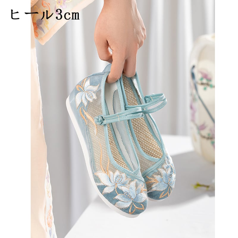 [BULUOYI series]★Embroidered shoes★ 2color Heel 3cm Heel 6cm Size 34-40 Shoes Chinese style shoes Summer Thin Retro Cool