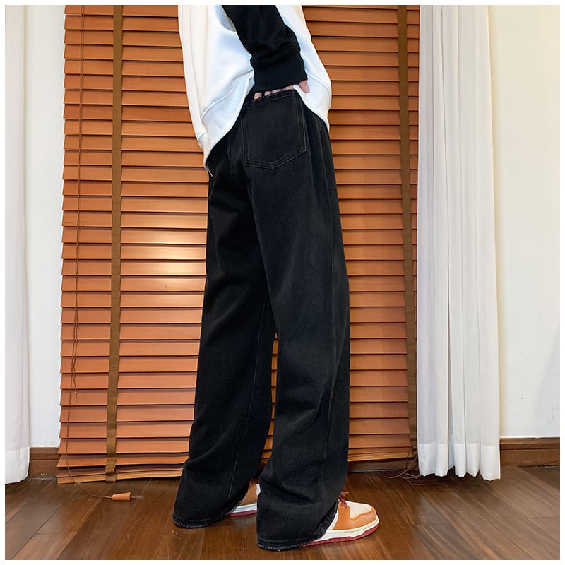 [Vesibo Series]★Denim Pants★ 2color Bottoms Unisex Men's Trousers Black Blue Black Blue