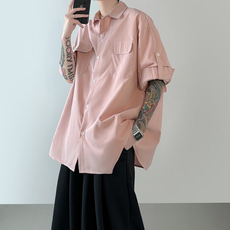 [DIANCUI Series]★Shirt★ 3color Tops Unisex Men's Simple Summer Clothes Cool Black Blue White Pink