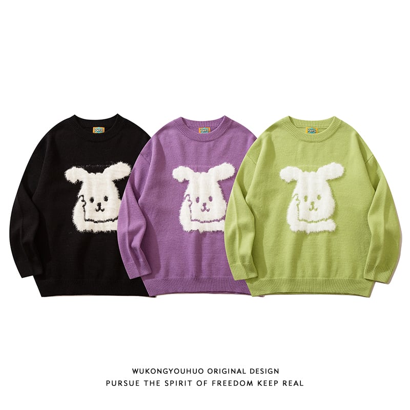 [Satoru Series]★Sweater★ 4color knit tops, brushed lining can be selected, unisex, men's rabbit, rabbit, cute