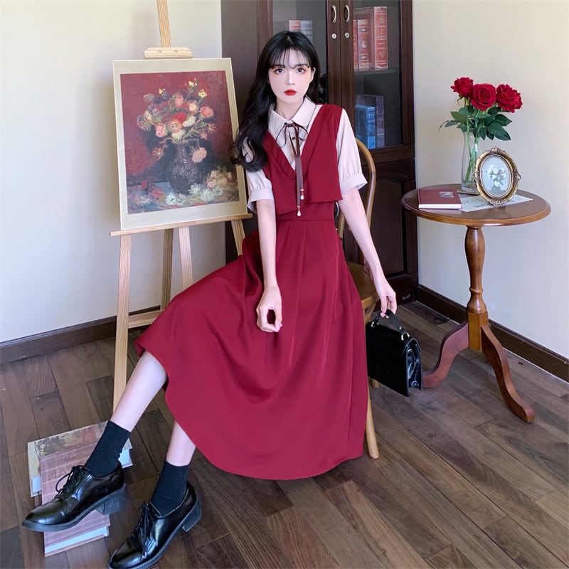 [Dong Xiaojie Series] ★One Piece★ Fake Layered 3color Large Size Brown Black Wine Red