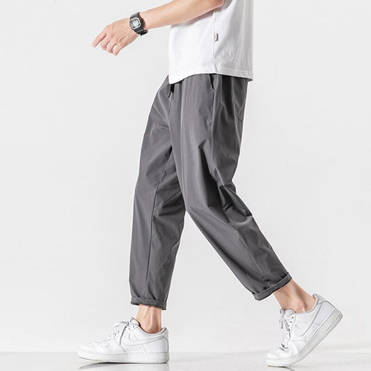 [BIGEMAN Series] ★Casual Pants★ 2color, 9/4 length bottoms, pants, unisex, men's, large size, black, gray, slimming fit