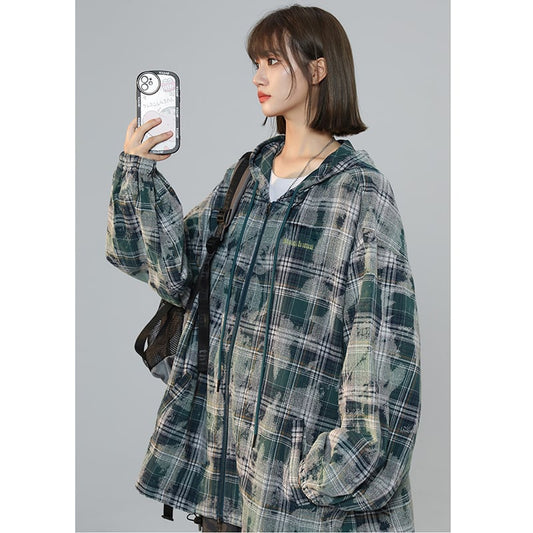 [Fujiiman Series] ★Jacket★ 3color Tops Outerwear Unisex Men's Large Size Plaid Pattern Loose