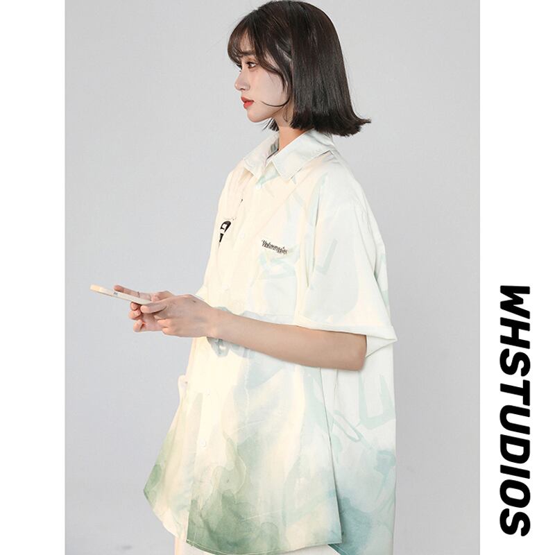 [SENSU Series]★Shirt★ 3color Short Sleeve Tops Short Sleeve Shirt Unisex Men's Print Gradient