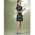 Load image into Gallery viewer, [YUEQIAO Series]★Cheongsam dress★Short length velvet Chinese style dress print retro
