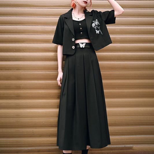 [Kokaisha---Kabunji series] ★China style skirt★ Bottoms Plain Easy to match Black Black S M L XL