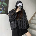 Load image into Gallery viewer, [Miyakoya Series] ★Tops★ 2 colors, plaid pattern, transparent, with hat, spring/summer, loose, black, white
