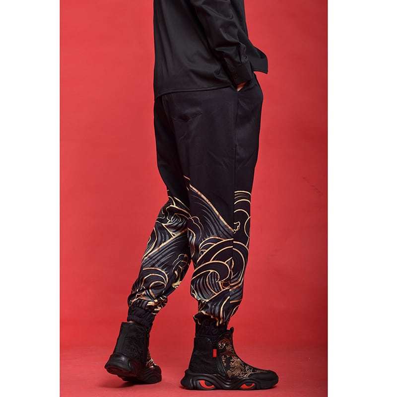 [Mumuki Series] ★Pants★ 2color Tops Unisex Men's Large Size Black Black Print