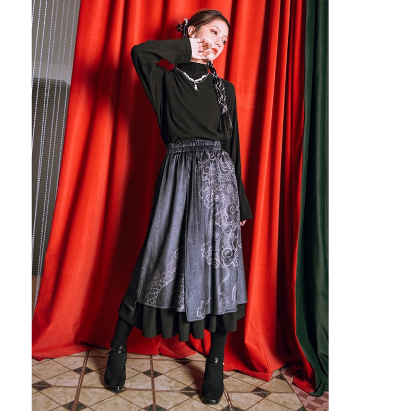 [Ancient monster house---Shanhai Jing Kunlun series] ★China style skirt★ Bottoms velvet velvet retro