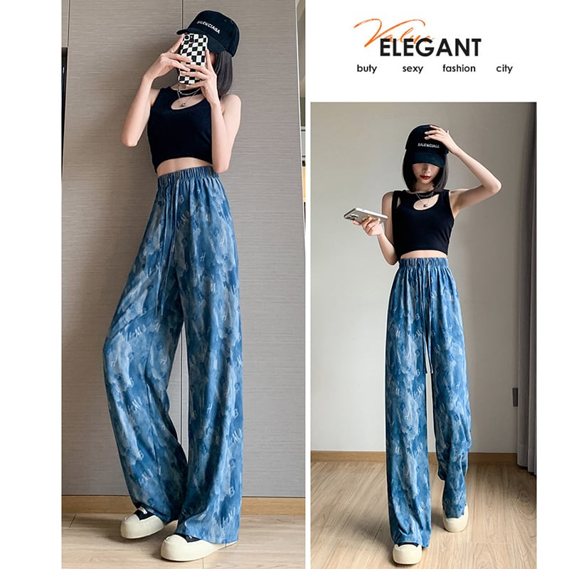 [FENGLIN Series] ★Casual Pants★ Bottoms Trousers Cool Blue Blue Slimming Alphabet