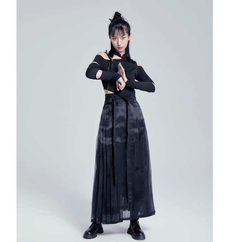 [Cloud-shaped hairpin series] ★China style skirt★ Mamian skirt Plain simple bottoms Black Black SML