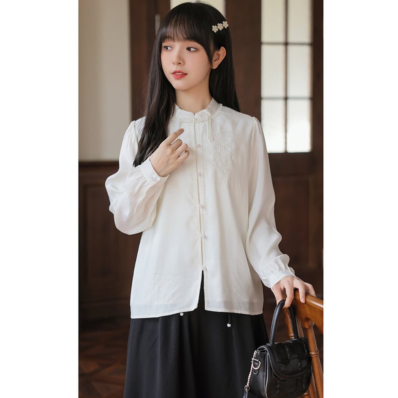 [Hanqi series] ★China style shirt★ Tops embroidery long sleeve shirt Improves temperament Easy to match SML